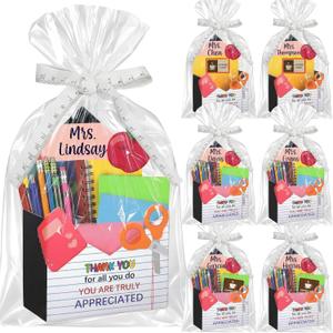 Eaasty 6 Pack Teacher Appreciation Gifts Bulk, Thank You Teacher Gift Boxes with Ribbon Cards, Foldable Pencil Design Paper Basket for End of Year Party Decorations (Pencil)