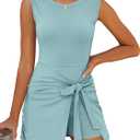 Caracilia Women Summer Sleeveless Bodycon Tie Cinched Waist Romper Skort Mini Dress Built in Shorts Night Out Vacation Dress (Small, Light Green - Mint)