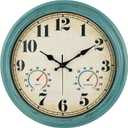 zyzamay 16 Inch Green Vintage Indoor/Outdoor Wall Clock with Thermometer & Hygrometer & Waterproof, Large Silent Sweep Numerals, Perfect for Porch, Garden, Pool