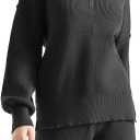 SUUKSESS Women 2 Piece Lounge Sets Oversized Quarter Zip Pullover Wide Leg Pants (Black, L)