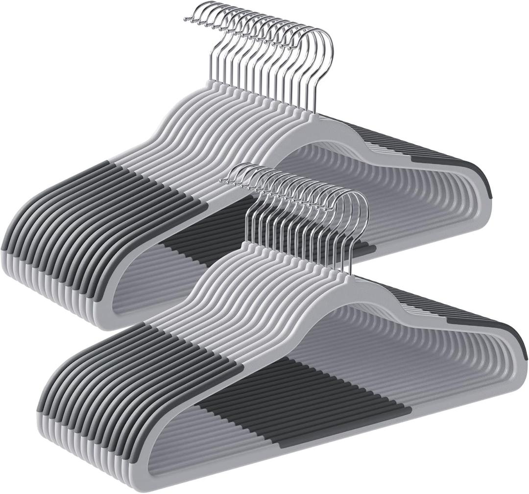 SONGMICS Clothes Hangers, Pack of 30 Plastic Coat Hangers, Space-Saving, Light Gray and Dark Gray UCRP30G