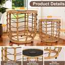 PARTPHONER Boho Solar Outdoor Side Table with Built-in Lights Set of 2, All-Weather Wicker Nesting Tables, Round Waterproof Accent End Table Design for Patio, Porch, Garden & Balcony, Natural Brown