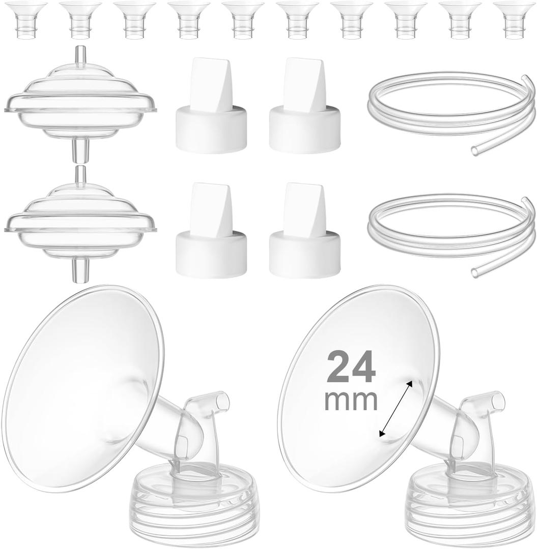 Breast Pump Accessories Kit - 24mm Flange Set Compatible with Spectra S1/S2/Motif Luna, Includes Valves, Tubing, Inserts & Backflow Protectors