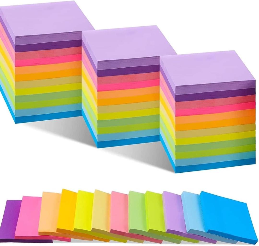 4 x Sticky Notes, 3x3 in, 12 Colors, 2X The Stickiness, Energy Boost Collection, 50 Sheets/Pad, 24 Pads