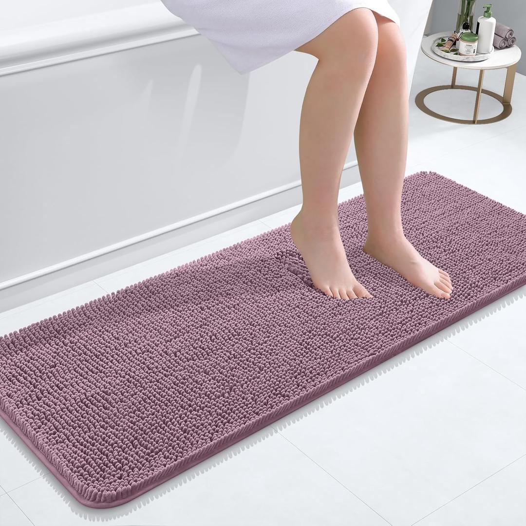 OLANLY Bathroom Rugs 47x17, Extra Soft Absorbent Chenille Bath Rugs, Rubber Backing Quick Dry, Machine Washable Bath Mats for Bathroom Floor, Tub and Shower, Home Decor Accessories, Deep Plum