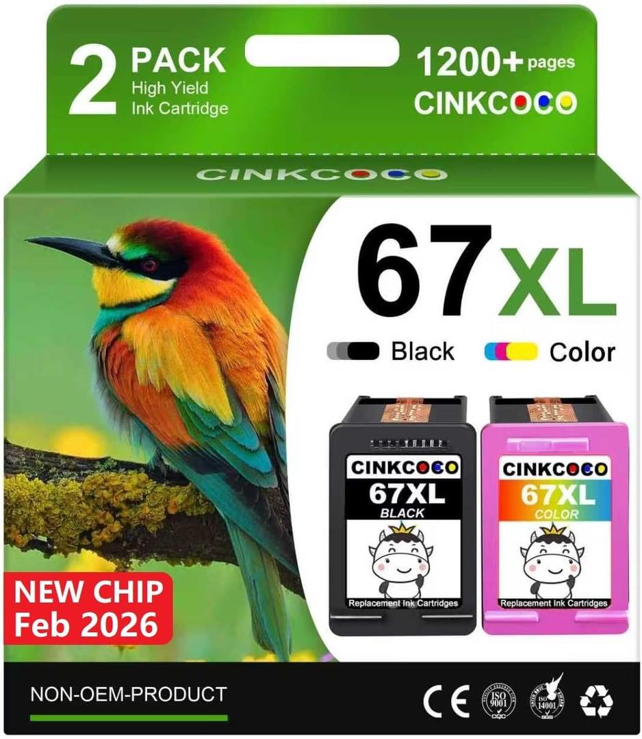 67XL Ink Cartridge Black/Color Combo Pack Replacement for HP Ink 67 67XL Printer Ink Works for HP DeskJet 2755e 2700 2855e 2800 4155e 4255e 2755 2852e Envy 6055e 6000 6455e (2 Pack)