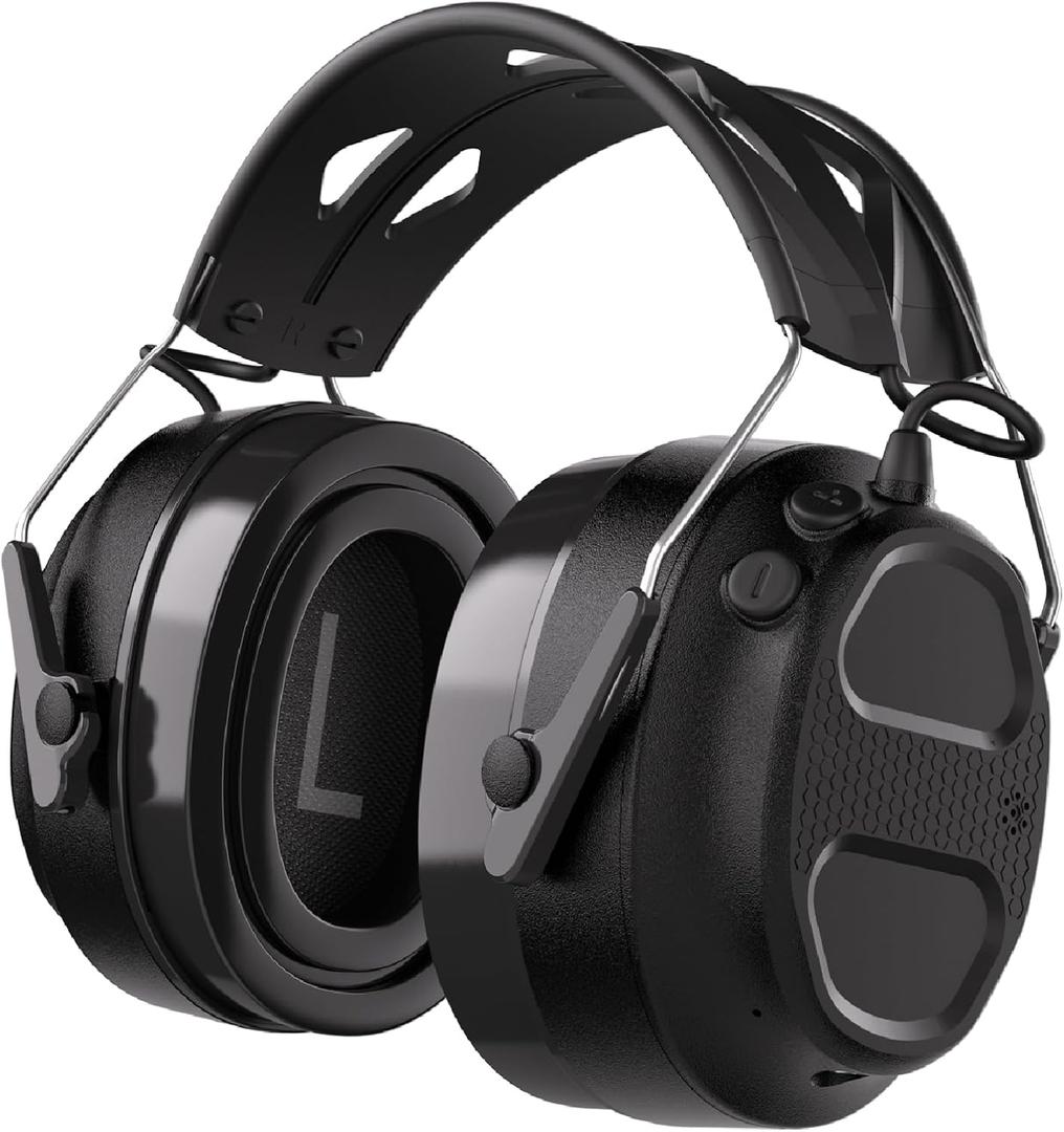 Gel Ear Pad Bluetooth Hearing Protection Headphones, 30dB SNR, 120H Playtime, Safety Earmuffs for Mowing, Landscaping