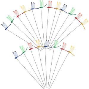 VILLCASE 20pcs Dragonfly Garden Stakes - 12 Inch Waterproof 3D Artificial Dragonflies on Metal Wire with Fluttering Spring - Colorful Plant Markers for Flower Pots, Outdoor Yard, Patio