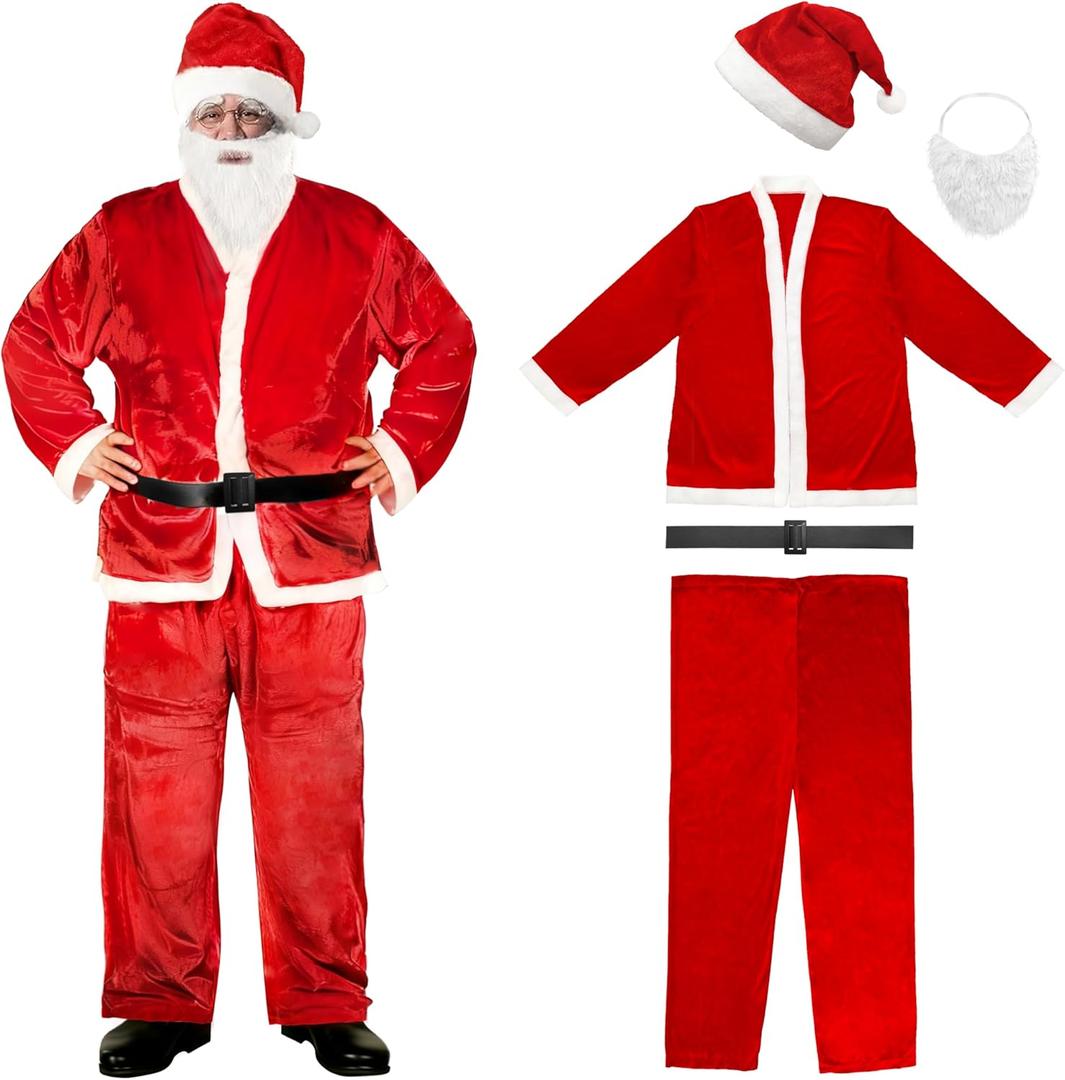 MNKXL Plus Size Santa Claus Costume for Adult, Classic 5PCS Santa Suit Adults Men Professional, Santa Claus Costume for Men Christmas Party Cosplay Santa Outfit