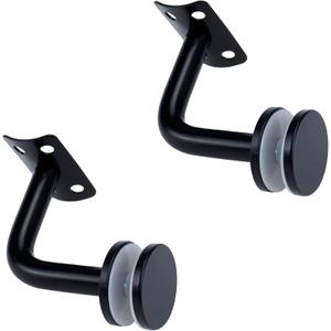 KUMGROT 2 Pcs Stainless Steel Handrail Bracket Glass Staircase Hand Rail Heavy Duty Wall Mounted Bracket for 6-16mm Thickness Glass, Curved Type,Black