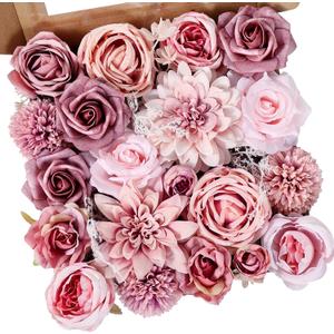 Artificial Flowers Dusty Pink Silk Roses, Fake Flowers for DIY Wedding Bouquets Bridal Shower Centerpieces, Floral Arrangements for Table Decorations Birthday Party Home Decor Indoor Outdoor