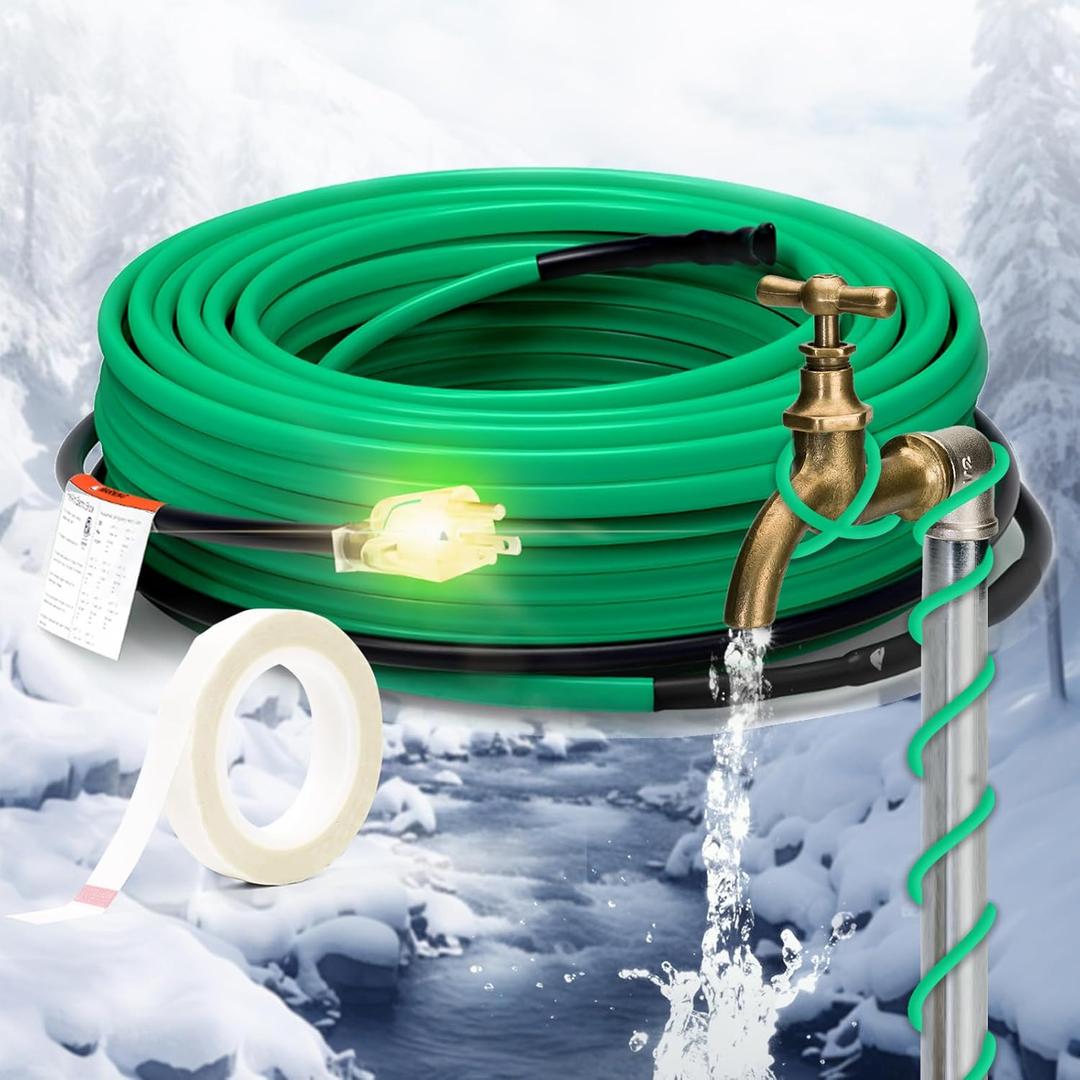HEATIT Heat Tape for Water Pipe Freeze Protection Self-Regulating Heat Cable for Metal And Plastic Pipes Roof & Gutters De-Icing Heating Trace Tape Anti-Freeze Pipe Heater System 6ft Lighted Plug 12FT