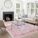 Sofrug 9x12 Area Rug - Medallion Honeycomb Non Slip Backing Area Rugs Ocean Pink Mixed Faux Wool Foldable Foldable & Machine Washable Area Rugs for Living Room Bedroom Dining Room Home Office