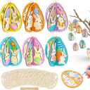 Novabright 24 Pcs DIY 3D Wooden Easter Eggs Ornaments Crafts Unfinished Slices for Painting Spring Easter Egg Cutouts Craft DIY Blank Decorations (Rabbit) Pack of 3