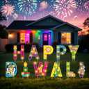 11 Pcs Happy Diwali Yard Stake Sign with LED String Lights Diwali Outdoor Decorations Festival of Indian Lights Party Stakes for Yard Lawn Decor Garden Pathway Decor Photo Booth Props