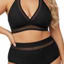 Tempt Me Women Plus Size Bikini High Waisted Swimsuits Mesh Tummy Control Two Piece Bathing Suit 24W