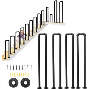 Nisorpa U-Shaped Stair Handrail Stairs Porch Deck Hand Rail U-Shaped Industrial Iron Railing Handrails for Outdoor Steps Loft Corridor Safety Non-Slip Support Railing (1 Pack)