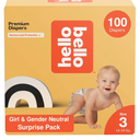Hello Bello Premium Diapers, Size 3 (14-24 lbs) Surprise Pack for Girls - 100 Count, Hypoallergenic with Soft, Cloth-Like Feel - Assorted Girl & Gender Neutral Patterns