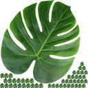 Vibe 50pcs Large Tropical Palm Leaves - Artificial, 13.8" by 11.4" for Luau Jungle Hawaii Theme Party Decorations1