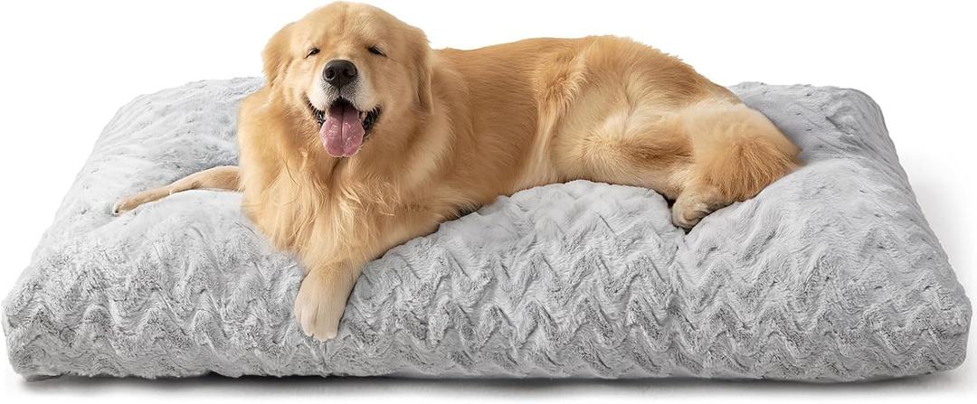 EHEYCIGA Washable Large Dog Bed for Crate 35x23 Inch, Reversible Kennel Pad for Dogs Weight Up to 45 lbs, Plush and Comfy Pet Sleeping Mat, Grey