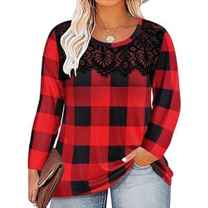 TIYOMI Plus Size Tops Long Sleeve Black Lace Dressy Casual T-shirt Fall Lightweight Sweatshirt Tunics Pullover 4XL