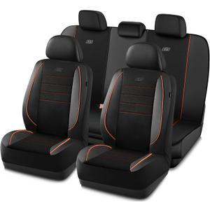 Skechers Air-Cooled Memory Foam Seat Covers,Mesh Thick Car Seat Covers,Piping Leather Car Seat Cover,Airbag Compatible,Automotive Comfort for Most Cars, Vans, Trucks, SUV(Orange, Full Set)