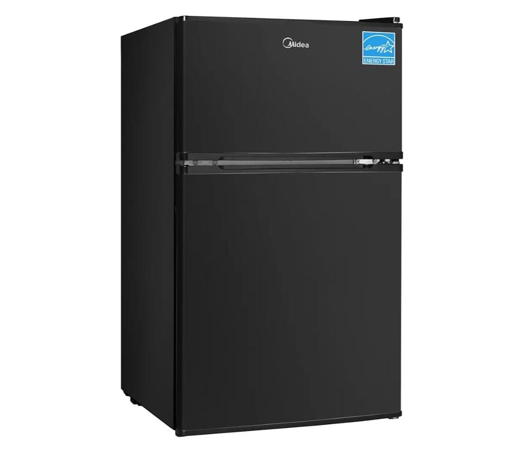 Midea WHD-113FB1 Double Door Mini Fridge with Freezer for Bedroom Office or Dorm with Adjustable Remove Glass Shelves Compact Refrigerator, 3.1 cu ft, Black