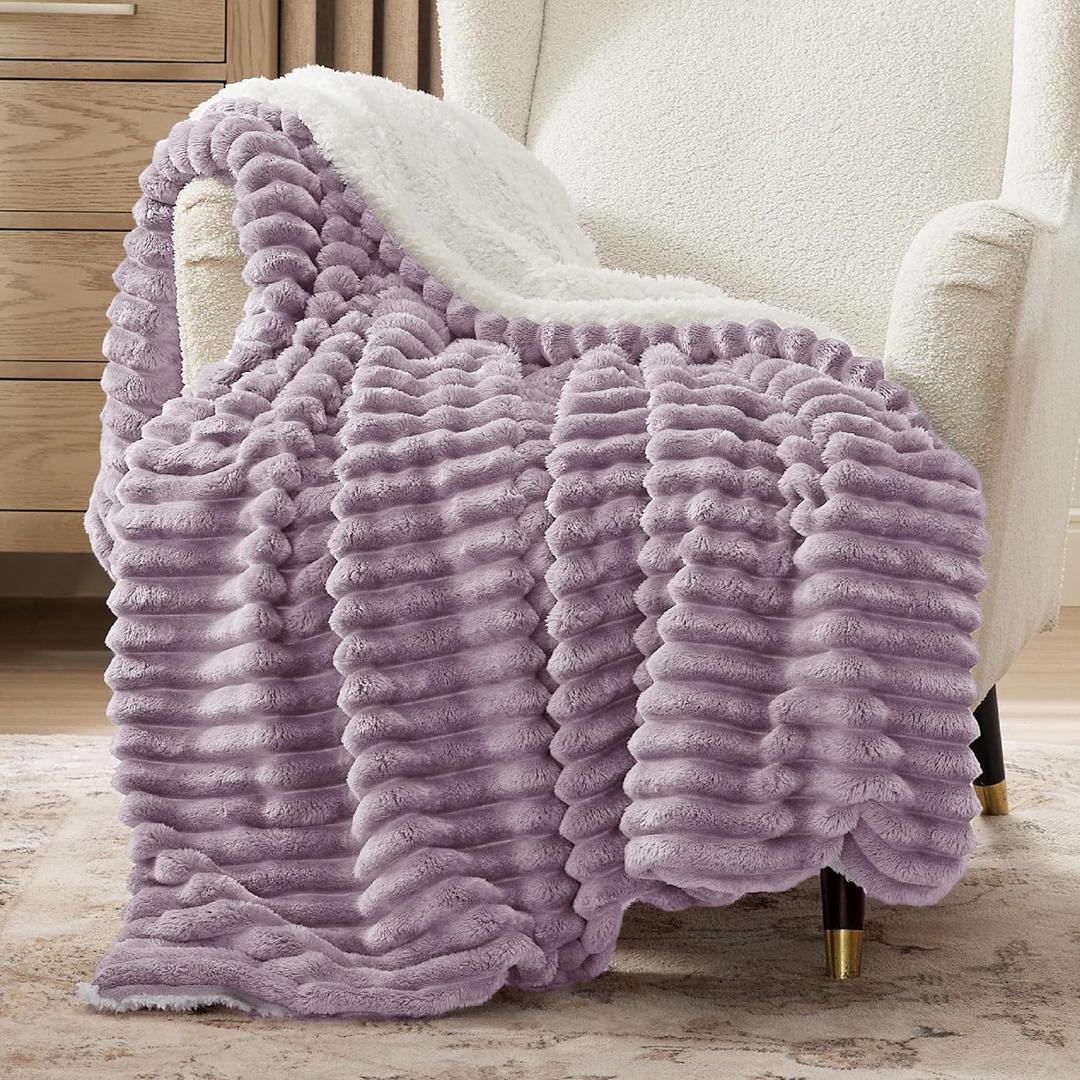 Bedsure Sherpa Throw Blanket for Couch - Super Soft, Cozy Fleece Thick Warm Blanket for Winter, GentleSoft Plush & Fluffy Throw Gift for Women, Room Decor, Purple, 50x60 Inches