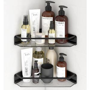 Corner Shower Caddy, 2 Pack Adhesive Bathroom ShelvesAcrylic Shower Shelf Rack, No Drilling Bathroom Organizers and Storage Racks,Black