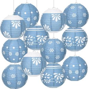 Baquler 12 Pcs Cielito Lindo Hanging Lanterns Party Decorations, 8 Inch Round Paper Lanterns Ceiling Decor for Classroom Wedding Natural Baby Shower Birthday Party Supplies