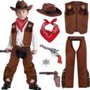 Spooktacular Creations Halloween Cowboy Costume for Boys, Kids Brown Western Costume, Deluxe Cowboy Outfit Set with Hat for Toddler Halloween Dress-up, RolePlay Themed Party (Small, 5-7 yrs)