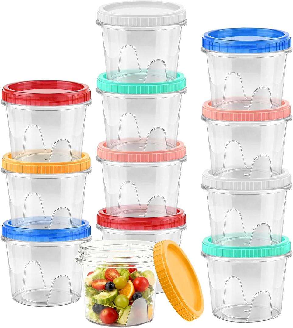 12 Pack Freezer Containers with Screw On Lids, 24oz Stackable Reusable Food Storage Container, Airtight Plastic Storage Containers with Twist Top Lids for Food Sauce Jello Soup