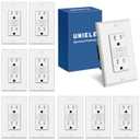 (10 Pack) UNIELE 15 Amp WR GFCI Outlet, Outdoor Weather-Resistant GFI Receptacle, Ground Fault Circuit Interrupter, Wallplate Included, White