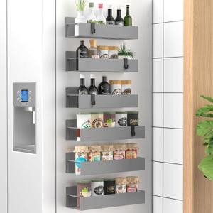 HuggieGems 6 Pack Magnetic Spice Storage Rack Organizer for Refrigerator and Oven, Gray Fridge Organizers and Storage