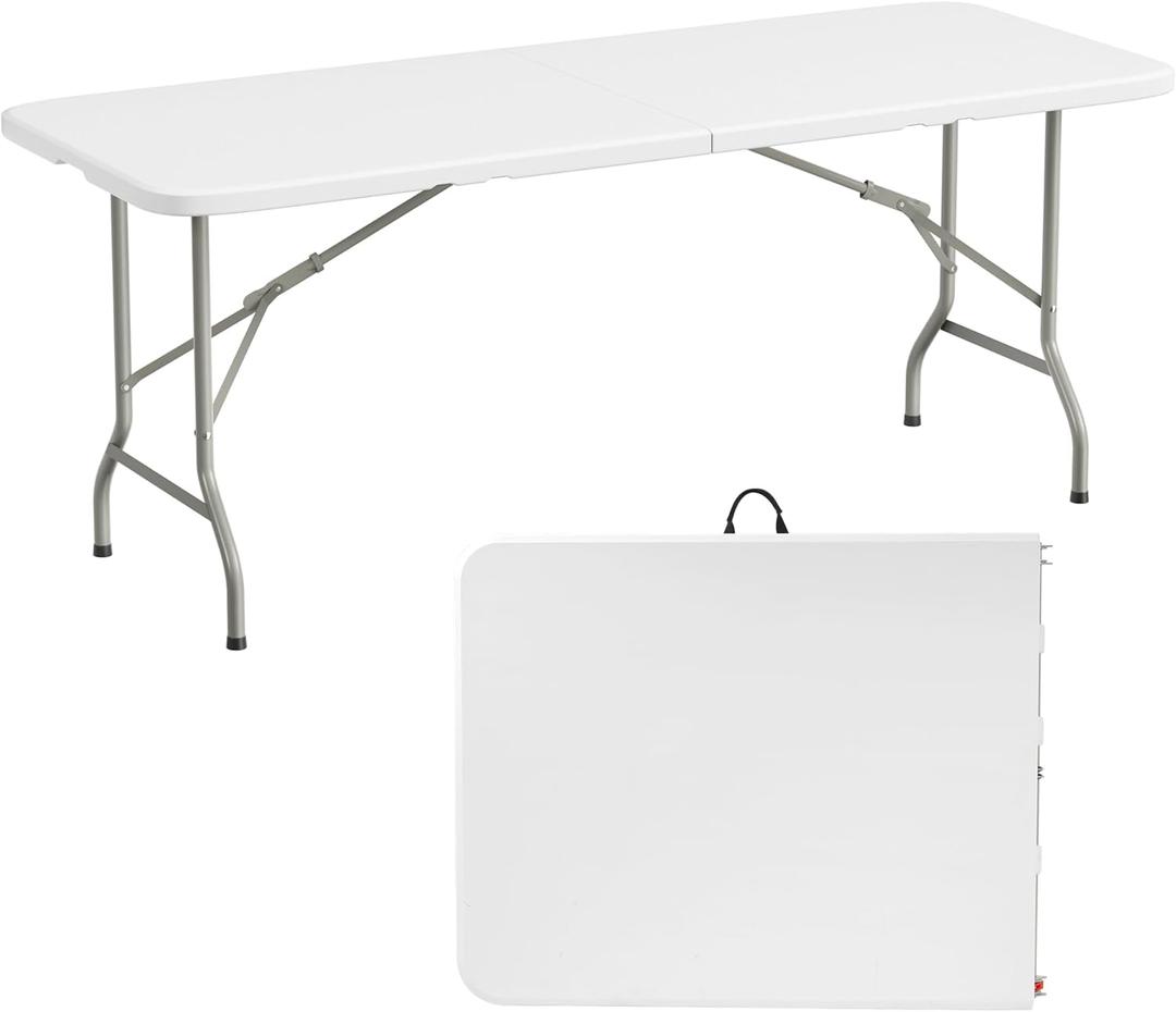 Folding Table, 6 Feet Heavy Duty Fold-in-Half Utility Table Indoor Outdoor for Camping, Picnic, Party