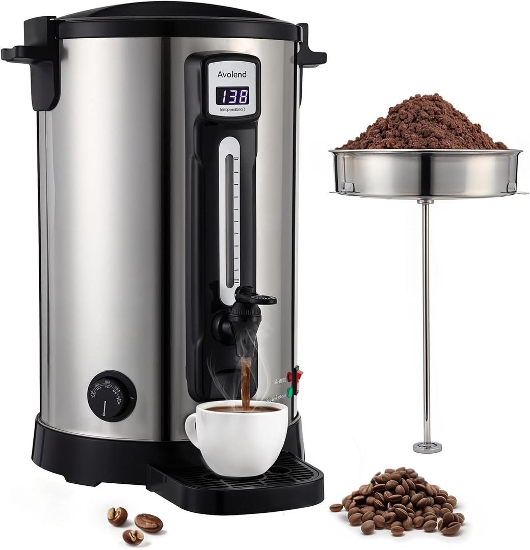 30-Cup Coffee Urn Stainless Steel Double-Wall, 9L Commercial Coffee Maker with Keep-Warm Function, Coffee Pot for Events, Offices, Parties, and Catering