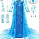 Aoiviss Princess Dresses for Girls Luxury Sequin Princess Costume Kids Fancy Dress up for Halloween Carnival Party Cosplay (9-10/150, Blue)