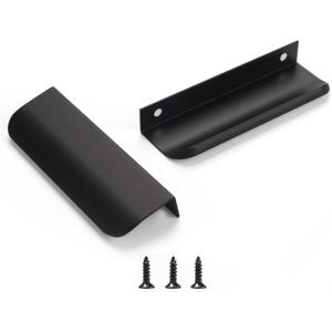 Edge Black Finger Pull for cabinets Kitchen Concealed Drawer pulls Aluminum Flat Hidden Back Mount Door Handle for Home 10 Pack Modern 4.72" Overall Length Easy Installation