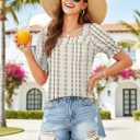 Womens Ruffle Trim Sleeve Summer Tops Square Neck Button Casual Loose T Shirts Blouses 2026 Trendy Clothes (S)