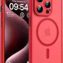 TOCOL Magnetic for iPhone 15 Pro Max Case, Upgraded Full Camera Protection, Compatible with Magsafe, Drop Protection, Translucent Matte Back Bumper Phone Cover 6.7-InchRed