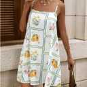 GORGLITTER Women's Floral Mini Wedding Guest Dresses Spaghetti Strap Boho Cami Short Summer Vacation Sundress (White, M)