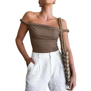 Tankaneo Womens Off The Shoulder Top Sleeveless Slim Fit Stretchy Tank Top Y2k Casual T Shirts (Medium, Army Green)