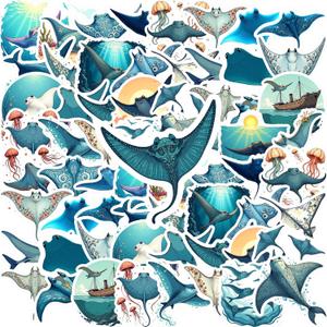 35Pcs Devilfish Stickers for Kids Waterproof Ocean Animal Manta Ray Sticker for Water Bottle Laptop Scrapbooking Skateboard Luggage Manta Ray Party Favor Decor Ideal Gifts for Boy Girl Teacher Rewards