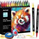 Recheel 48 Colors Acrylic Paint Markers, Dual Tip with Precision Fine Tip and Versatile Brush Tip Pens for Creative DIY, Crafting, Stone, Wood, Canvas, Glass, Metal, and More
