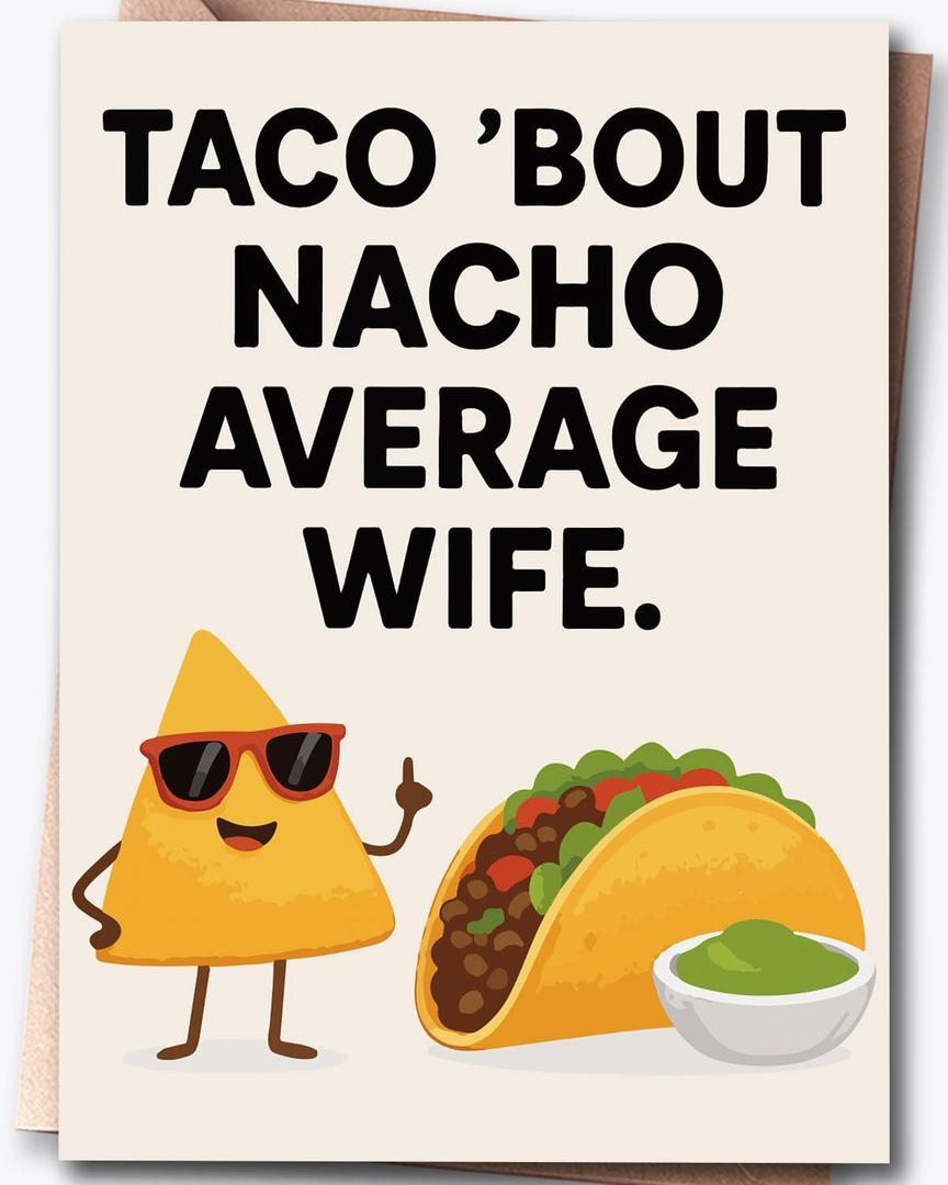 6 x Funny Valentines Day Card for Wife & Girlfriend, Funny Birthday Card for Wife, Valentine's Day Decorations, Valentine's Day Gift, Greeting Card=7in x 5in(Folded), Envelope = 7.5in x 5.5in (V3- TACO)