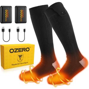 OZERO Heated Socks for Men Women: 6000mAh Rechargeable Electric Heating Socks with 360 Heating, 4 Heat Settings, Washable Foot Warmer for Hunting Hiking Ski Camping (Medium)