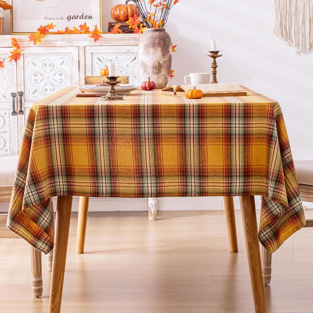 AQOTHES Plaid Fall Tablecloth Thanksgiving Rectangle 60x104 Inch, Yellow Table Cloths Autumn Decorations, Polyester Fabric Table Cover for Harvest Party Dining Farmhouse Kitchen Decor