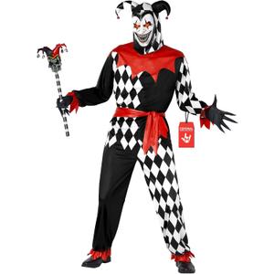 Morph Evil Jester Costume Men, Adult Jester Costume, Scary Halloween Costumes, Halloween Costumes For Men (Medium)