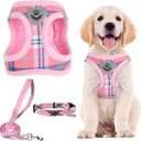 PUPTECK Adjustable Dog Harness Collar and Leash Set Step in No Pull Pet Harness for Small Medium Dogs Puppy and Cats Outdoor Walking Running, Soft Mesh Padded Reflective Vest Harnesses, Pink M (M (CHEST 16"-18"))