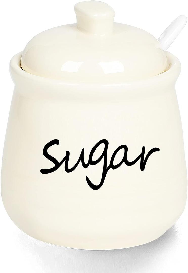 ONTUBE Ceramic Sugar Bowl with Lid and Spoon 12oz (beige)